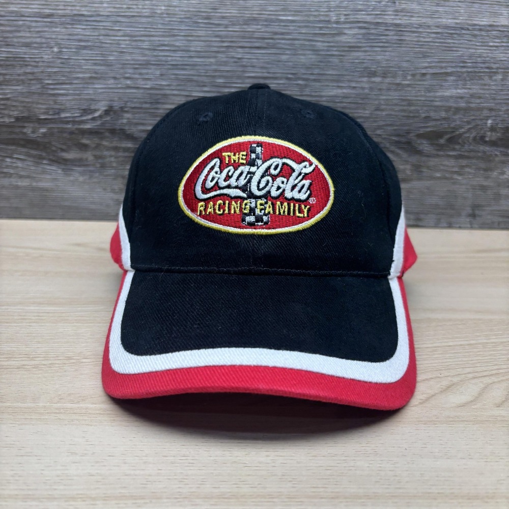 Coca-Cola Racing Family Hat Cap Strap Back Mens Black Red NASCAR Embroidered
